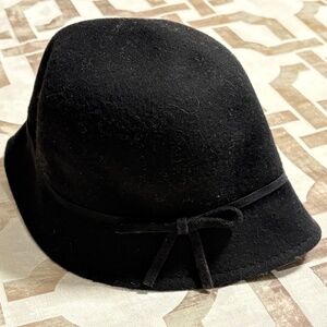 August Hat Company Black Wool Cloche Hat with Bow Detail